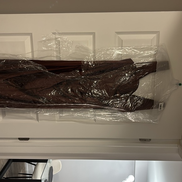 BROWN MAXI DRESS 🤎 Cinderella Divine 7488 Satin Off Shoulder Dress - Picture 5 of 6